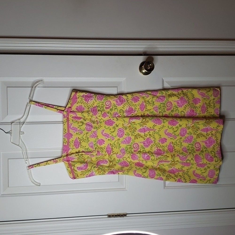 𝅺key West Yellow/Pink Seashell Sundress Size 8